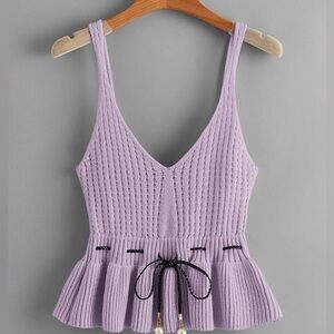 Pearl Drawstring Waist Ruffle Hem Knit Top